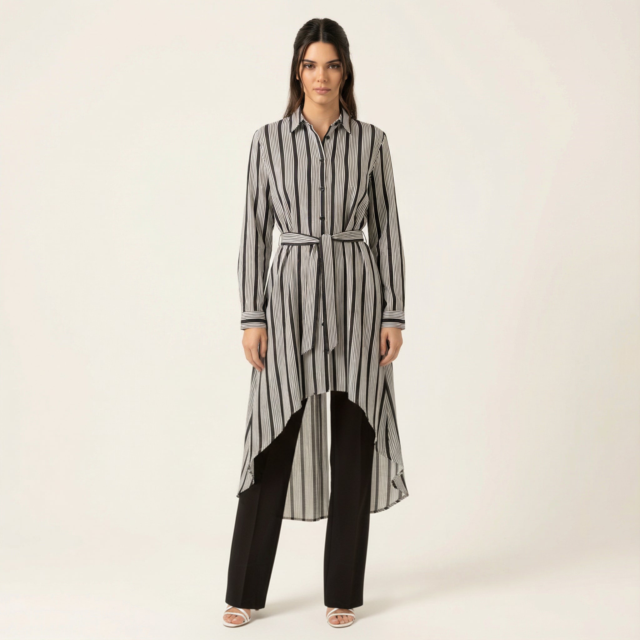 Stripe linen Button Down Hi-Low Top Kabayare