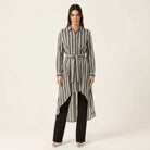 Stripe linen Button Down Hi-Low Top Kabayare