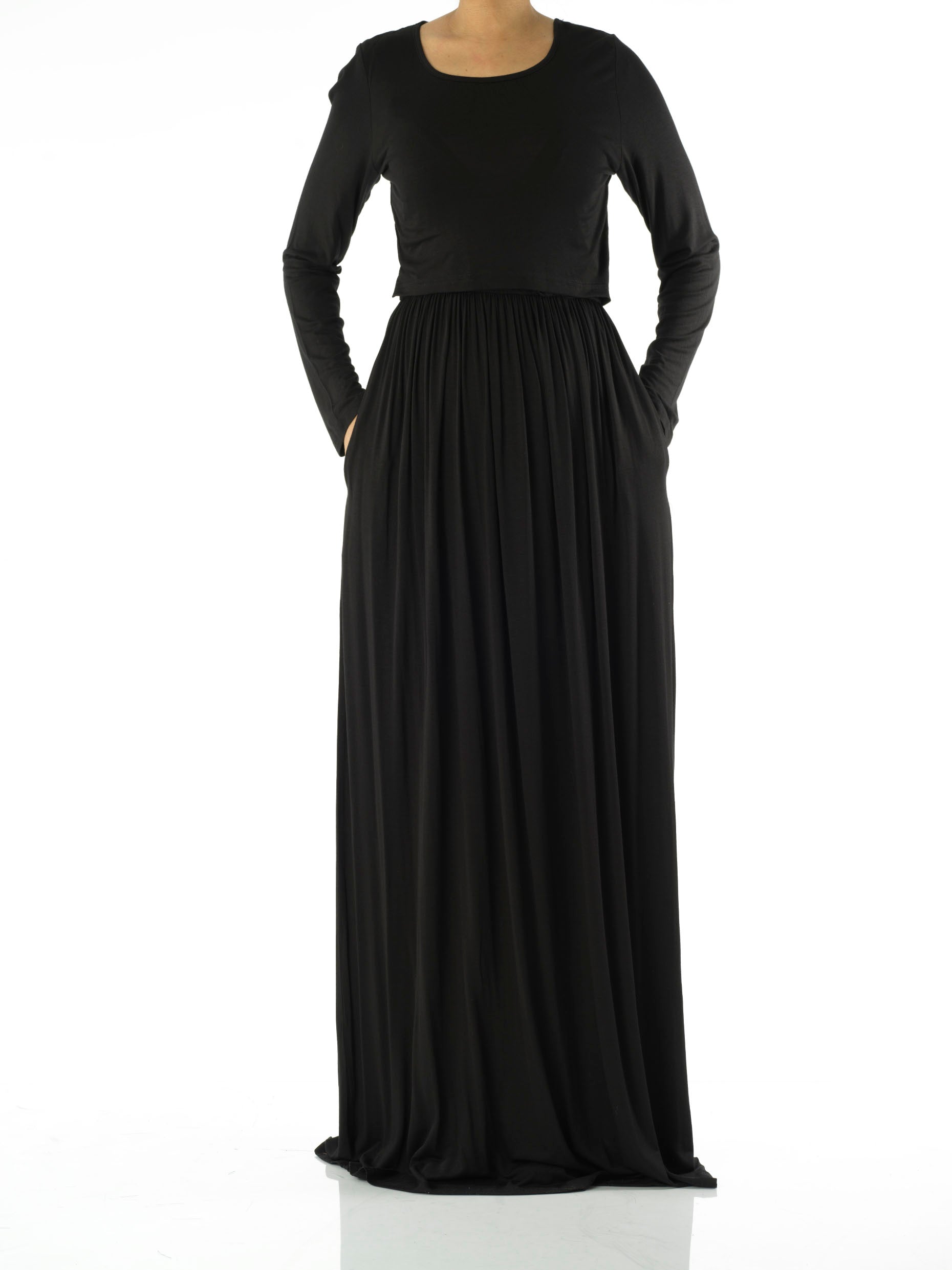 Super soft Breastfeeding Modest maxi dress • S / Black • Kabayare