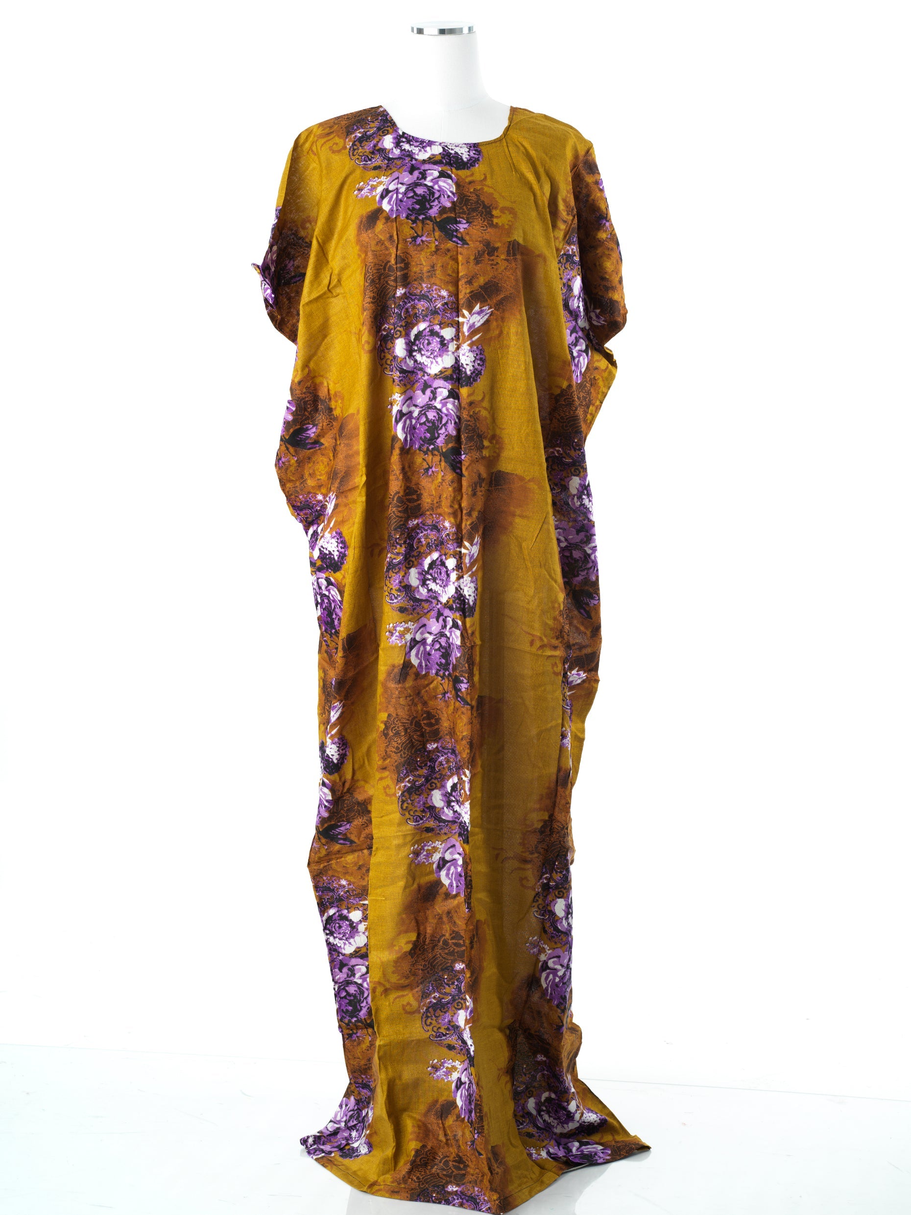 Tan purple floral print bati dress Kabayare