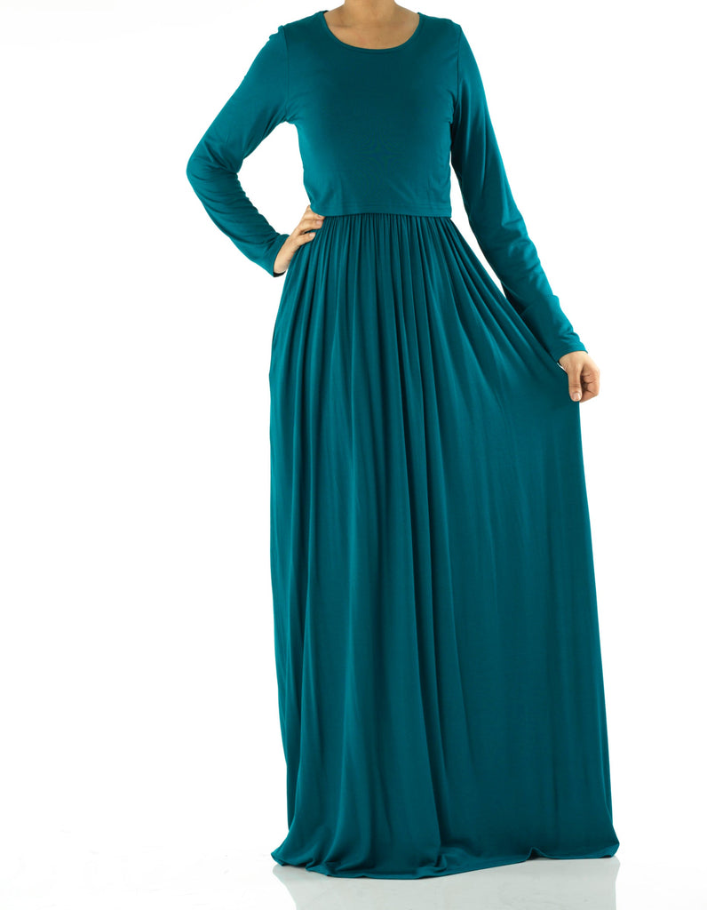 Teal Blue Super soft Nursing Modest maxi dress Kabayare