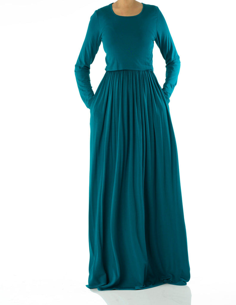 Teal Blue Super soft Nursing Modest maxi dress Kabayare