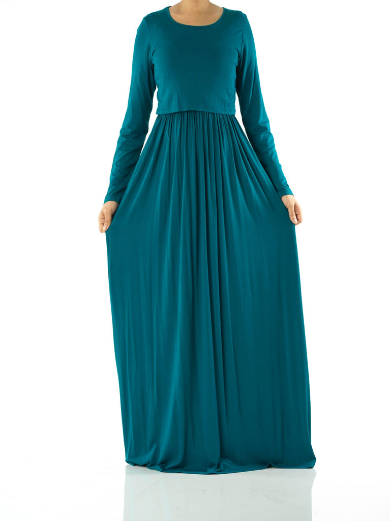 Teal Blue Super soft Nursing Modest maxi dress Kabayare