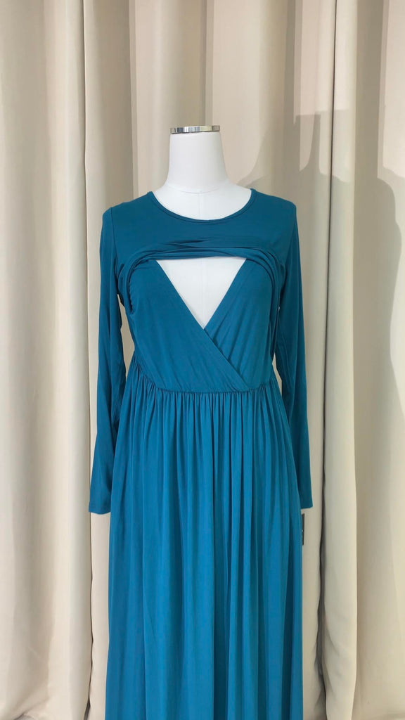 Teal Blue Super soft Nursing Modest maxi dress Kabayare