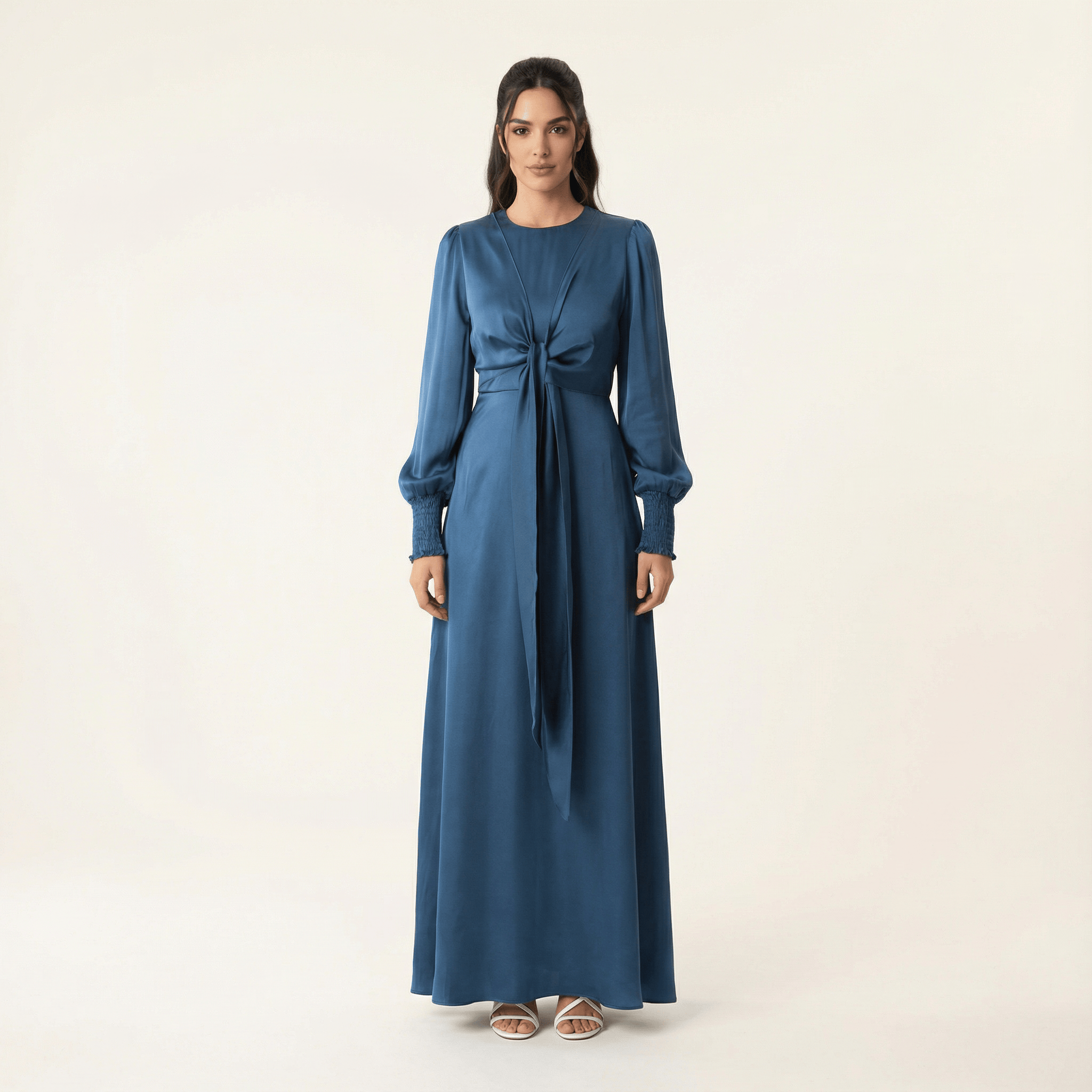 Teal luxurious  satin modest maxi  dress Kabayare