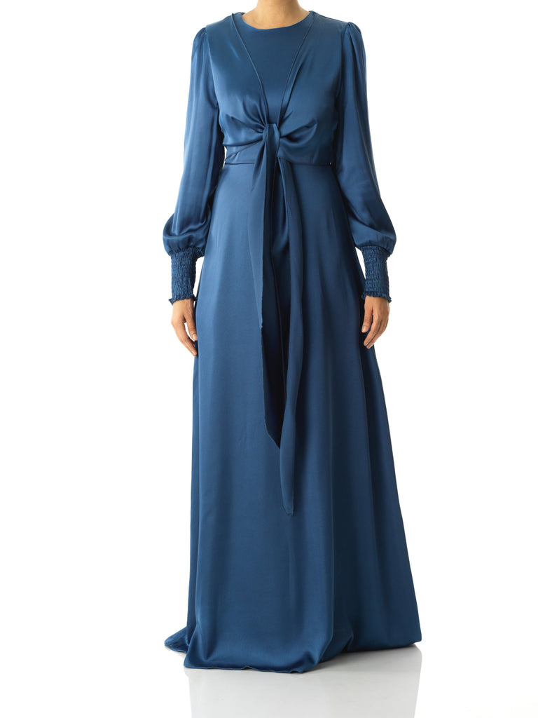 Teal luxurious  satin modest maxi  dress Kabayare