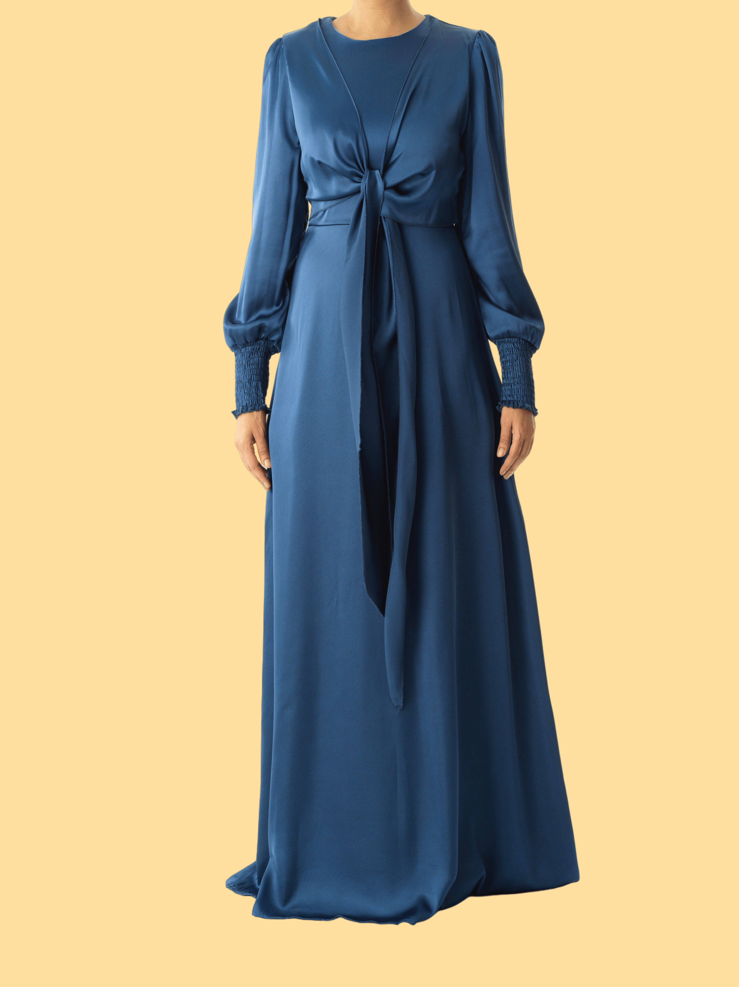 Teal luxurious  satin modest maxi  dress Kabayare