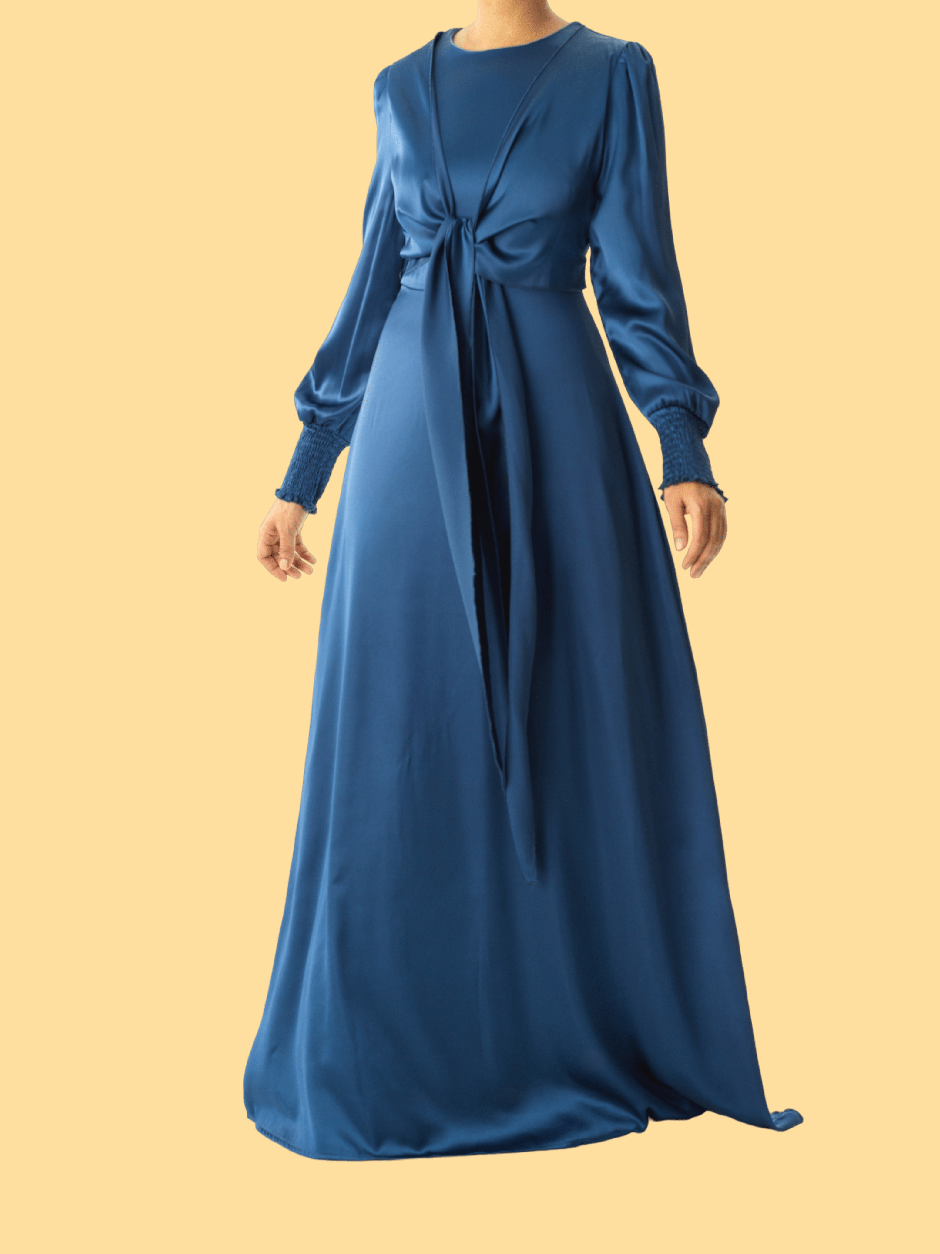 Teal luxurious  satin modest maxi  dress Kabayare