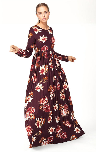 Maroon The Obliged Pleated Modest Maxi Dress