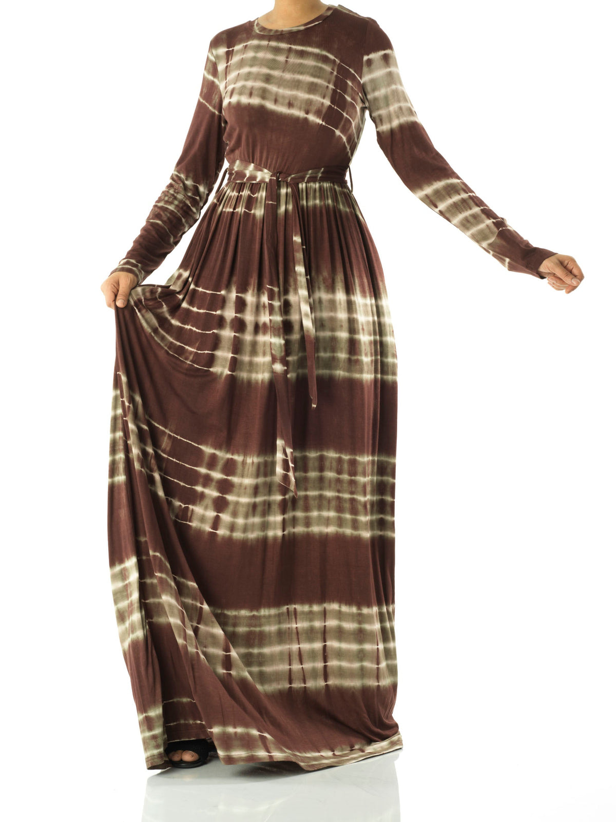 brown tie dye dress long sleeve Modest Maxi – Kabayare making each piece truly winter_2025 2026 Bridesmaid Dress Alterations Size:WOMEN / EU 34 / US 3.5 - 4