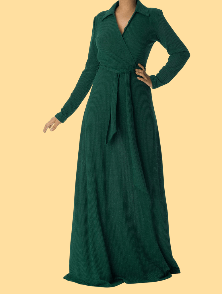 V-neck ribbed sweater dress Kabayare