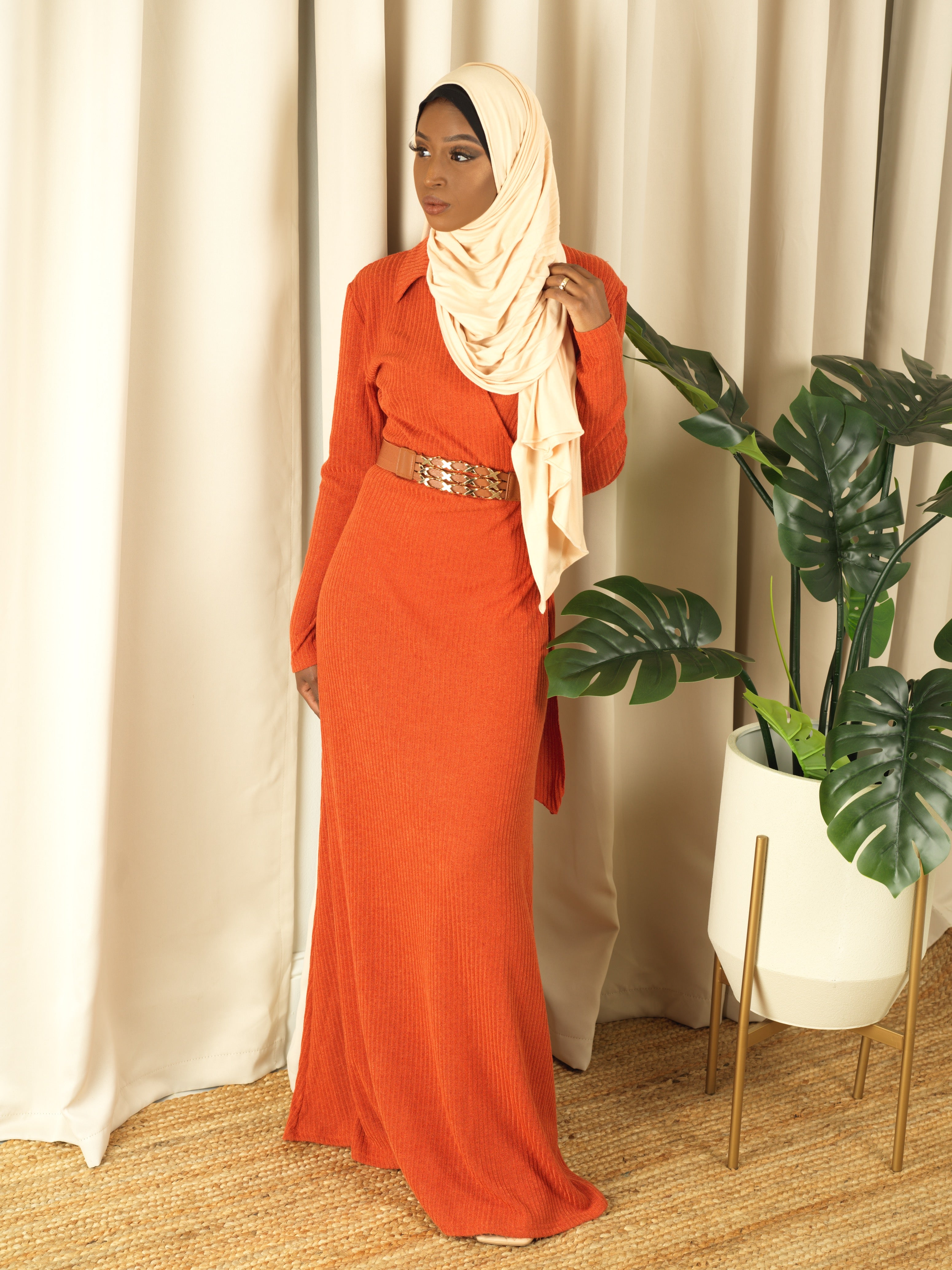 V-neck ribbed sweater dress Kabayare