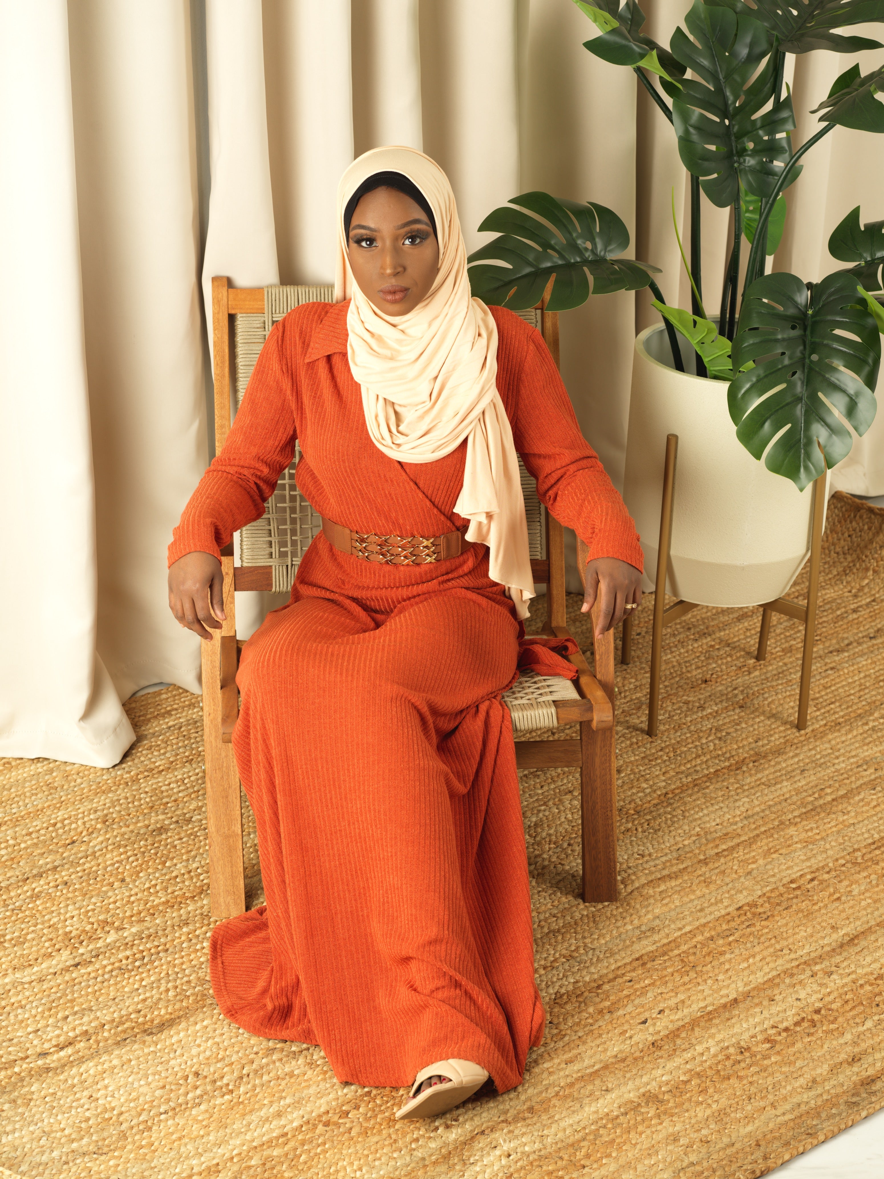 V-neck ribbed sweater dress Kabayare