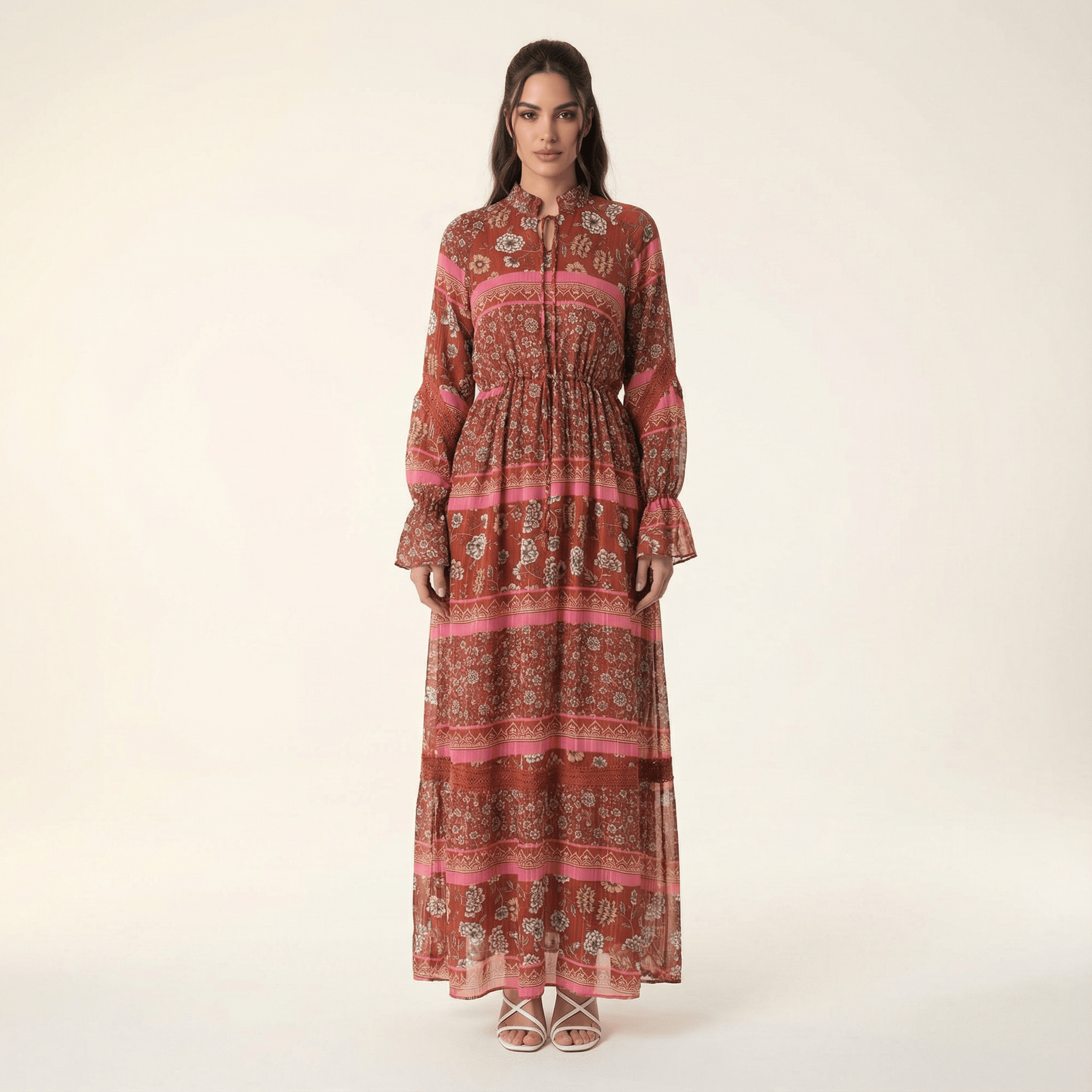 Valentina print long sleeve maxi dress Kabayare