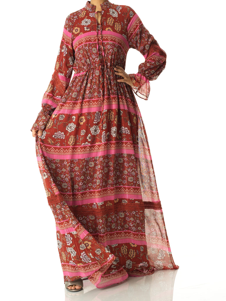 Valentina print long sleeve maxi dress Kabayare