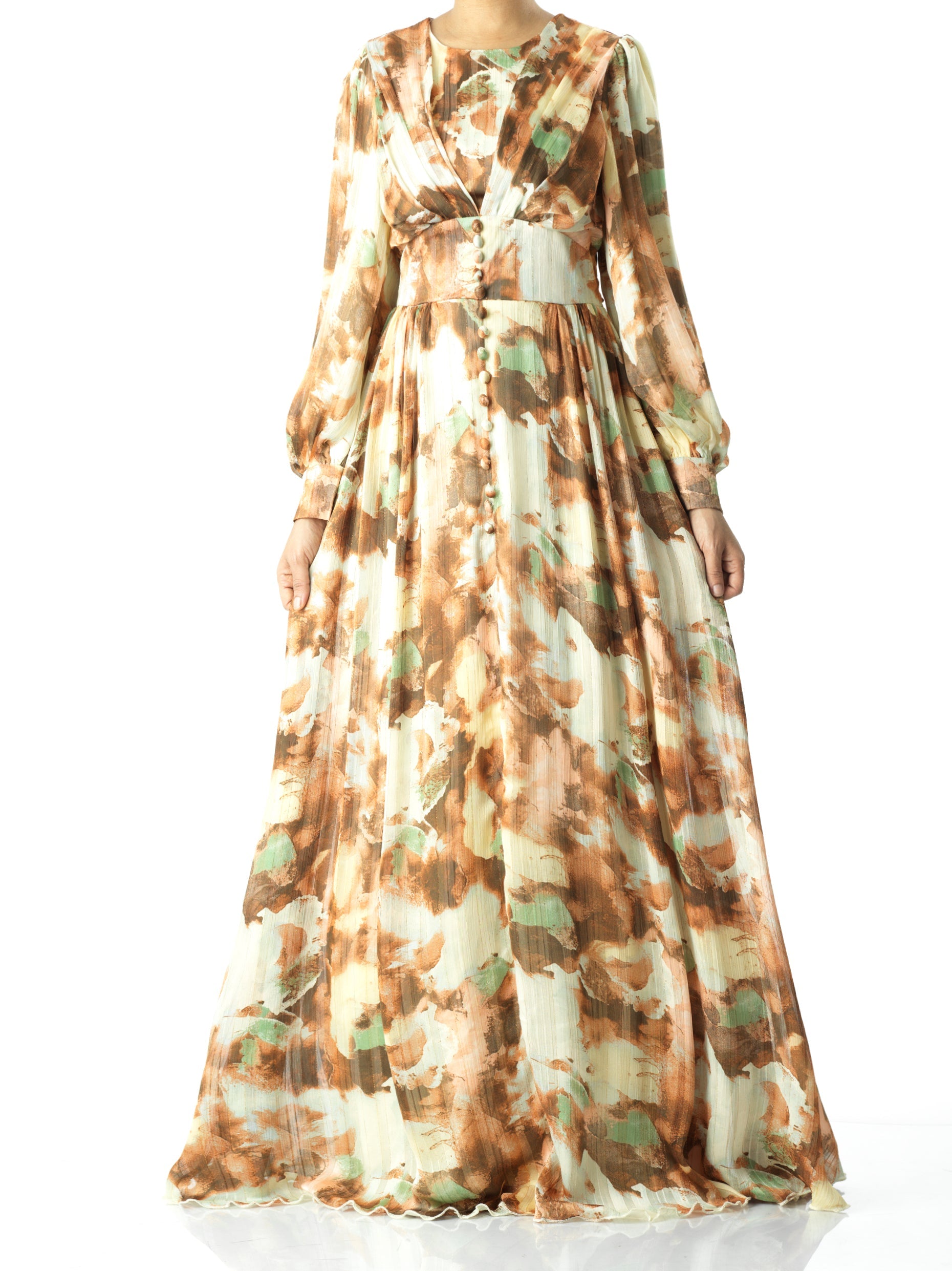 Watercolor Dreamy Floral Modest Maxi Dress Mocha / 2XL Watercolor Dreamy Floral Modest Maxi Dress Mocha / 2XL