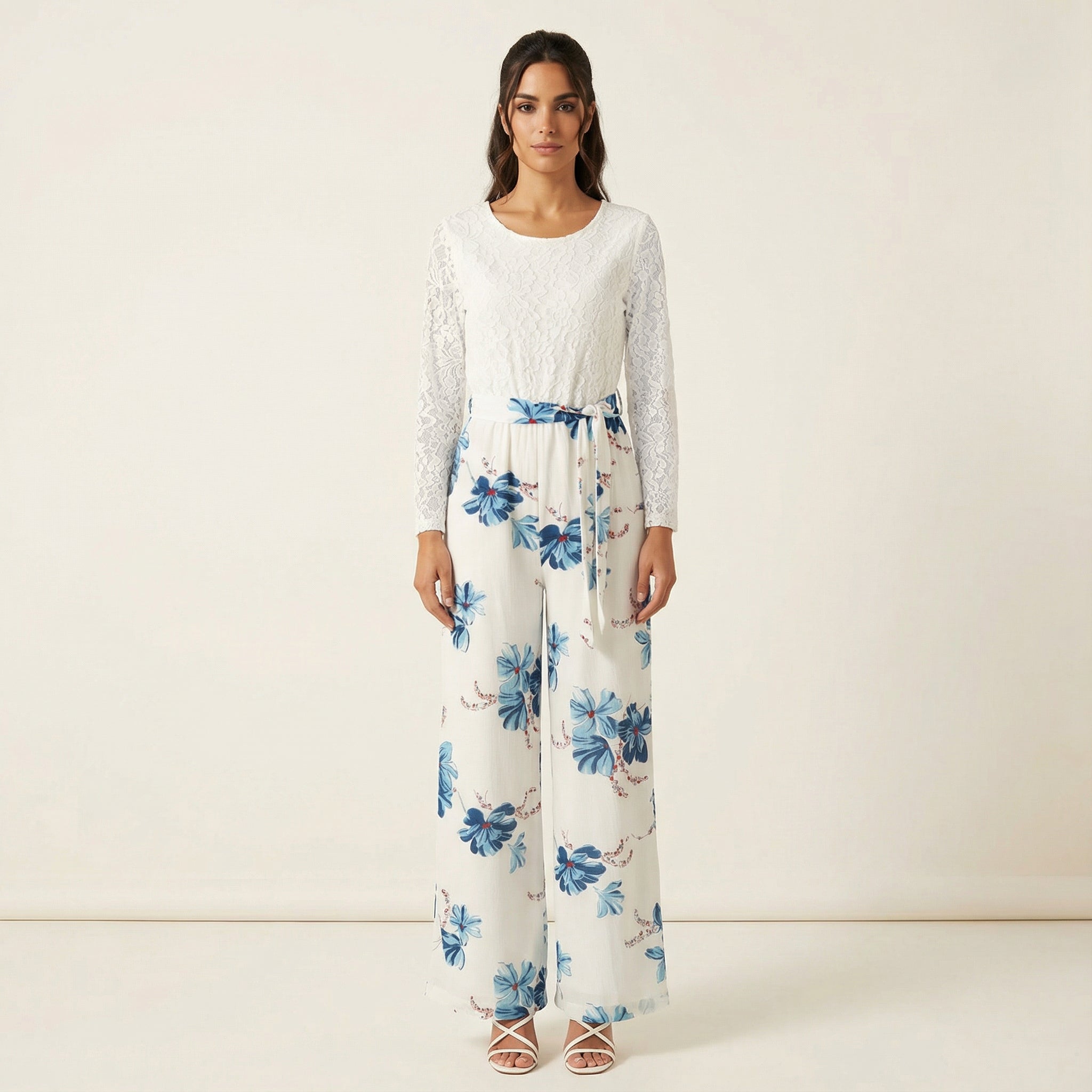 White and Blue floral  jumpsuits Kabayare
