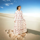 White Hibiscus floral print modest maxi dress Kabayare