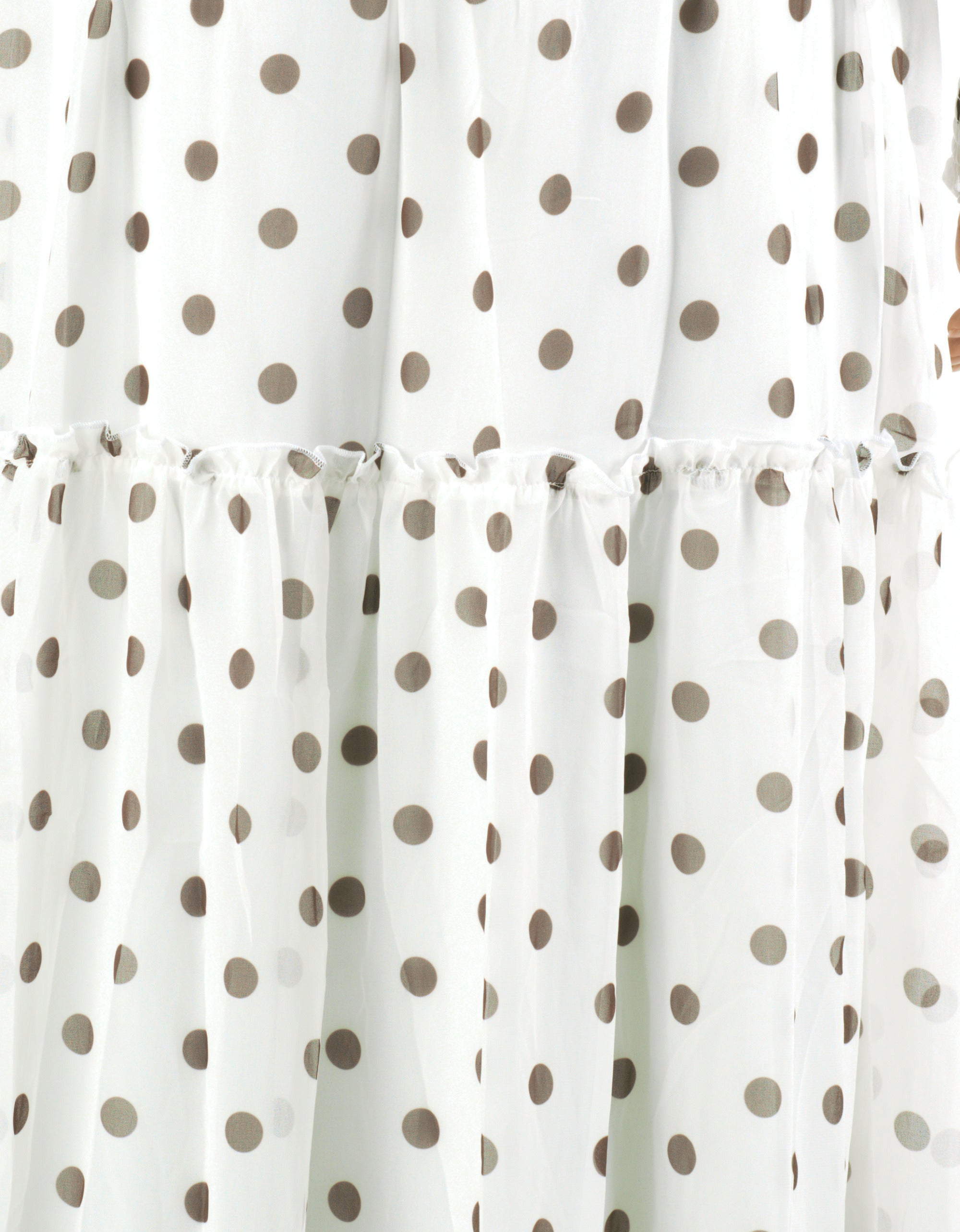 White Polka Dot Sorrento Smocked Tiered Modest Maxi Dress: tier and dot detail