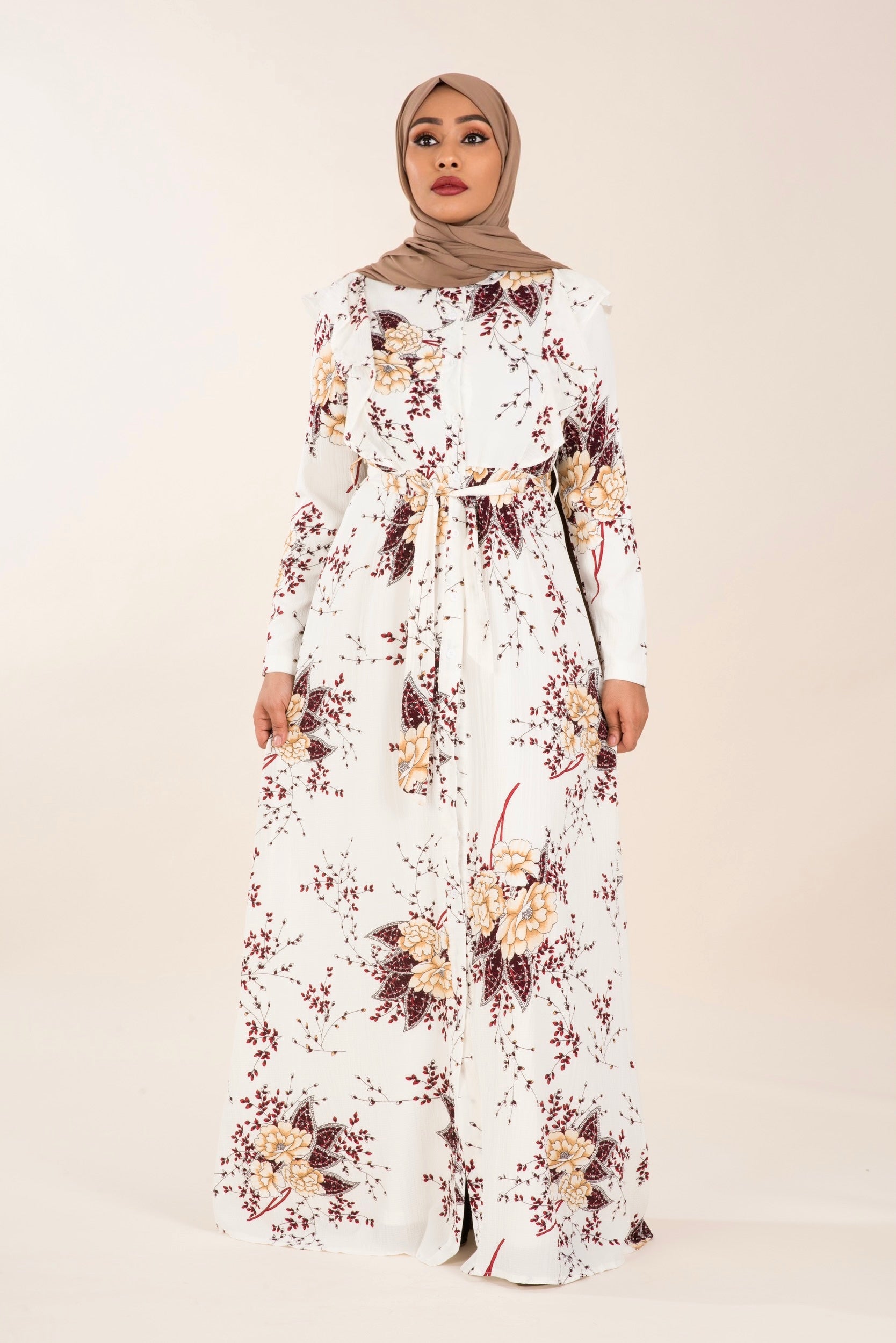White print ruffles maxi dress Kabayare