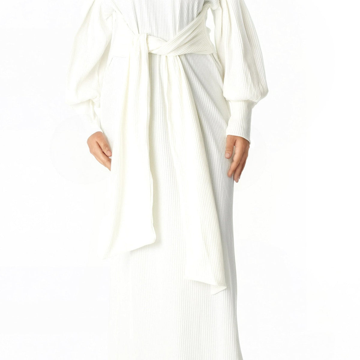 White Ribbed-Knit Turtleneck Sweater Dress | Dress