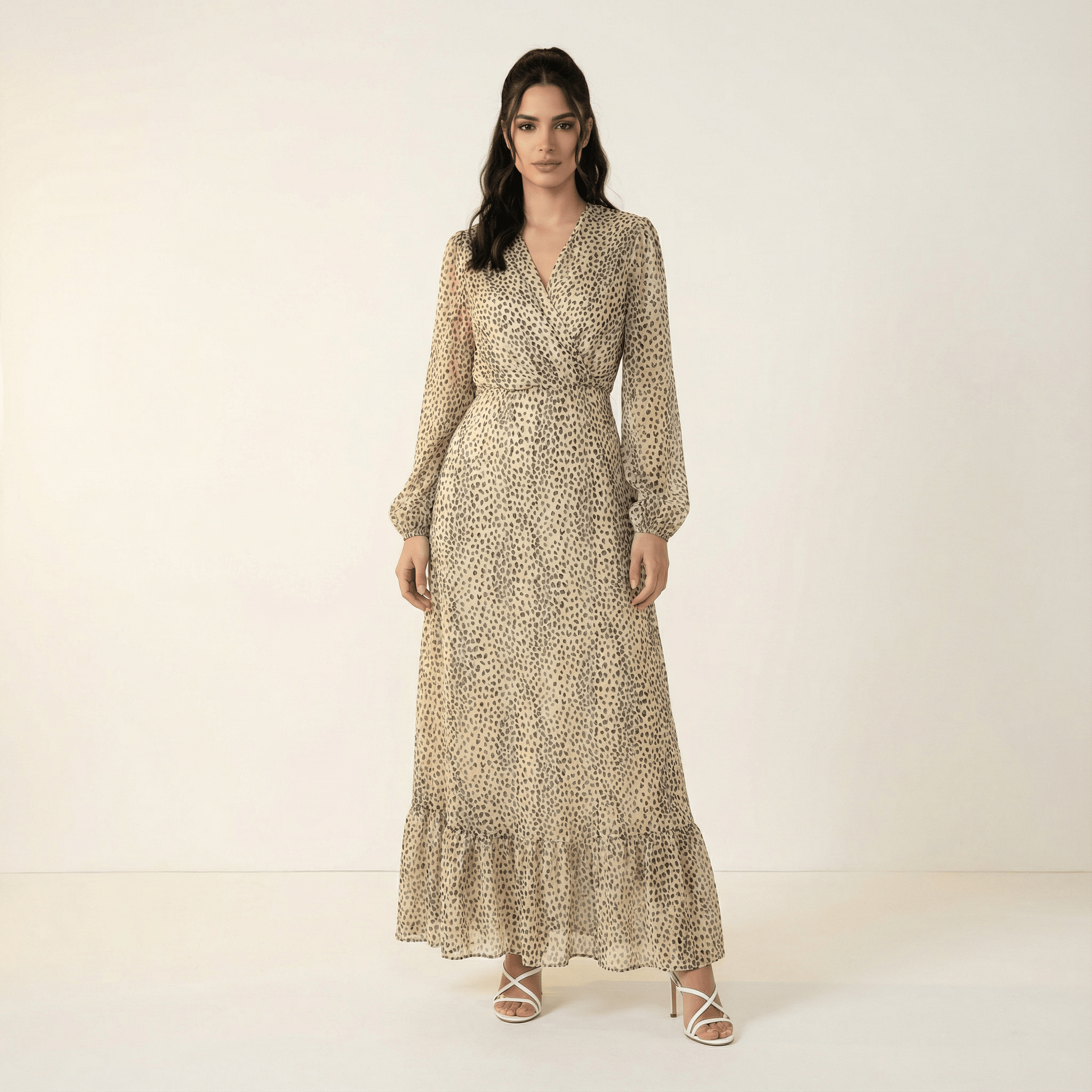 Wild cheetah hint of gold Petite maxi dress Kabayare