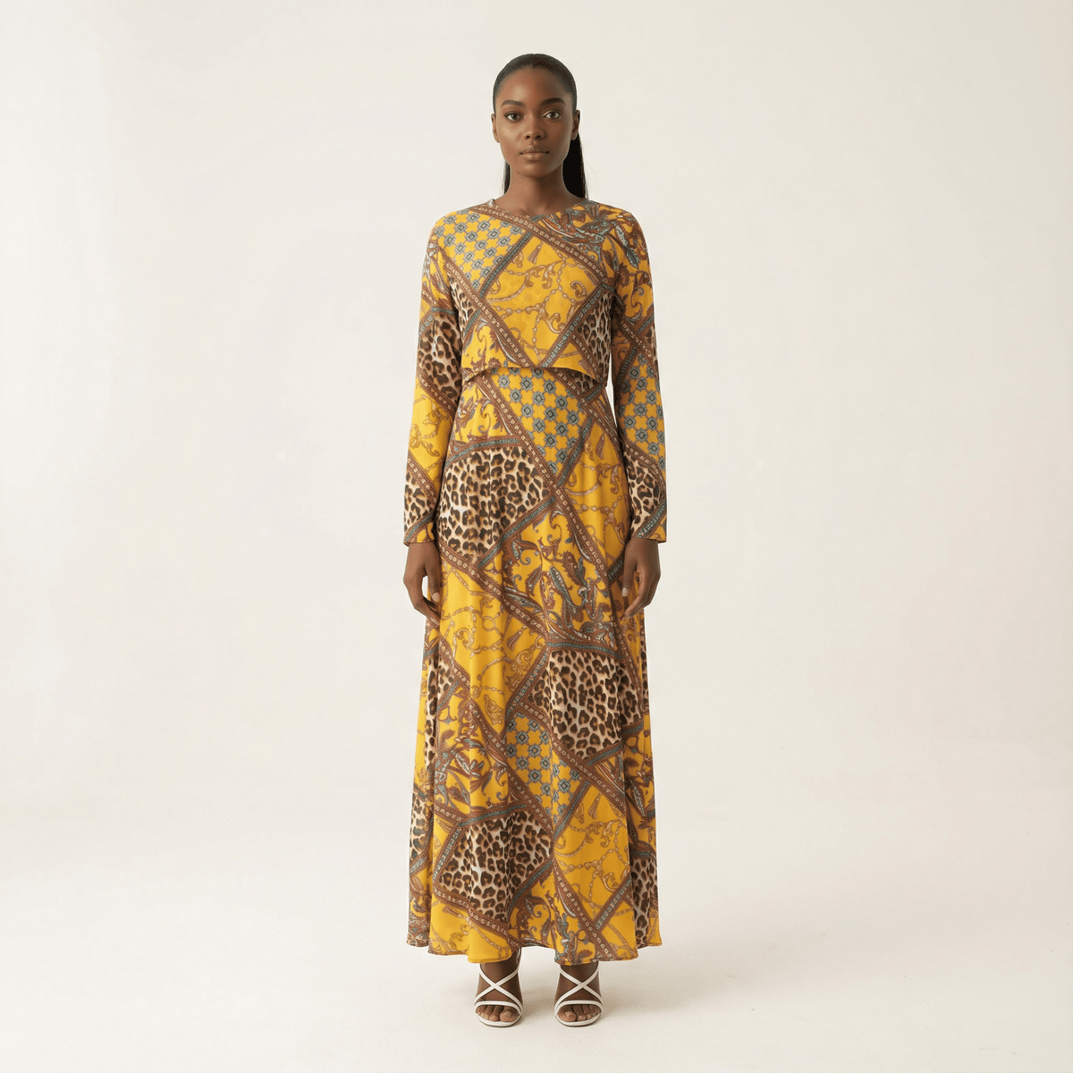 yellow mix media print maxi Dress | Dress | Kabayare XL