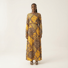 yellow mix media print maxi dress Kabayare