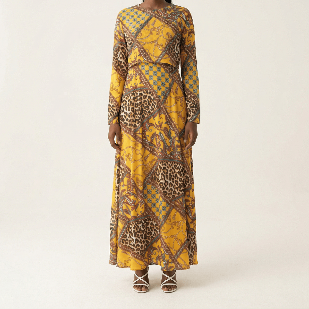 yellow mix media print maxi dress Kabayare