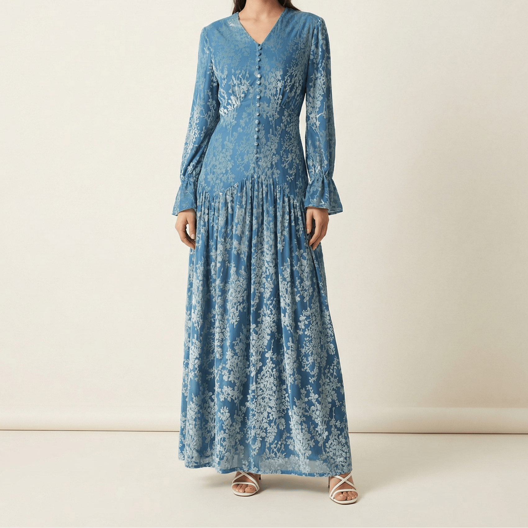 Zaria Pretty Blue velvet burnout modest maxi dress Kabayare