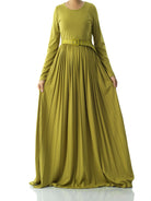 Zaytoon Olive pleated ponti di roma maxi dress Kabayare