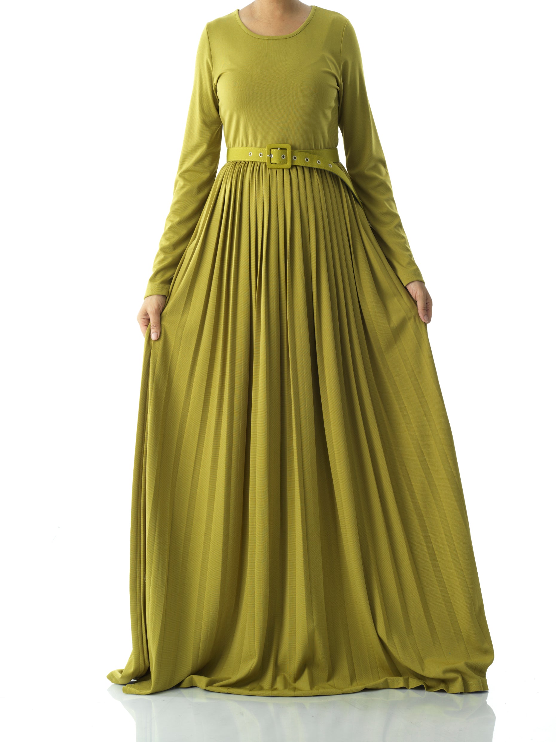 Zaytoon Olive pleated ponti di roma maxi dress Kabayare