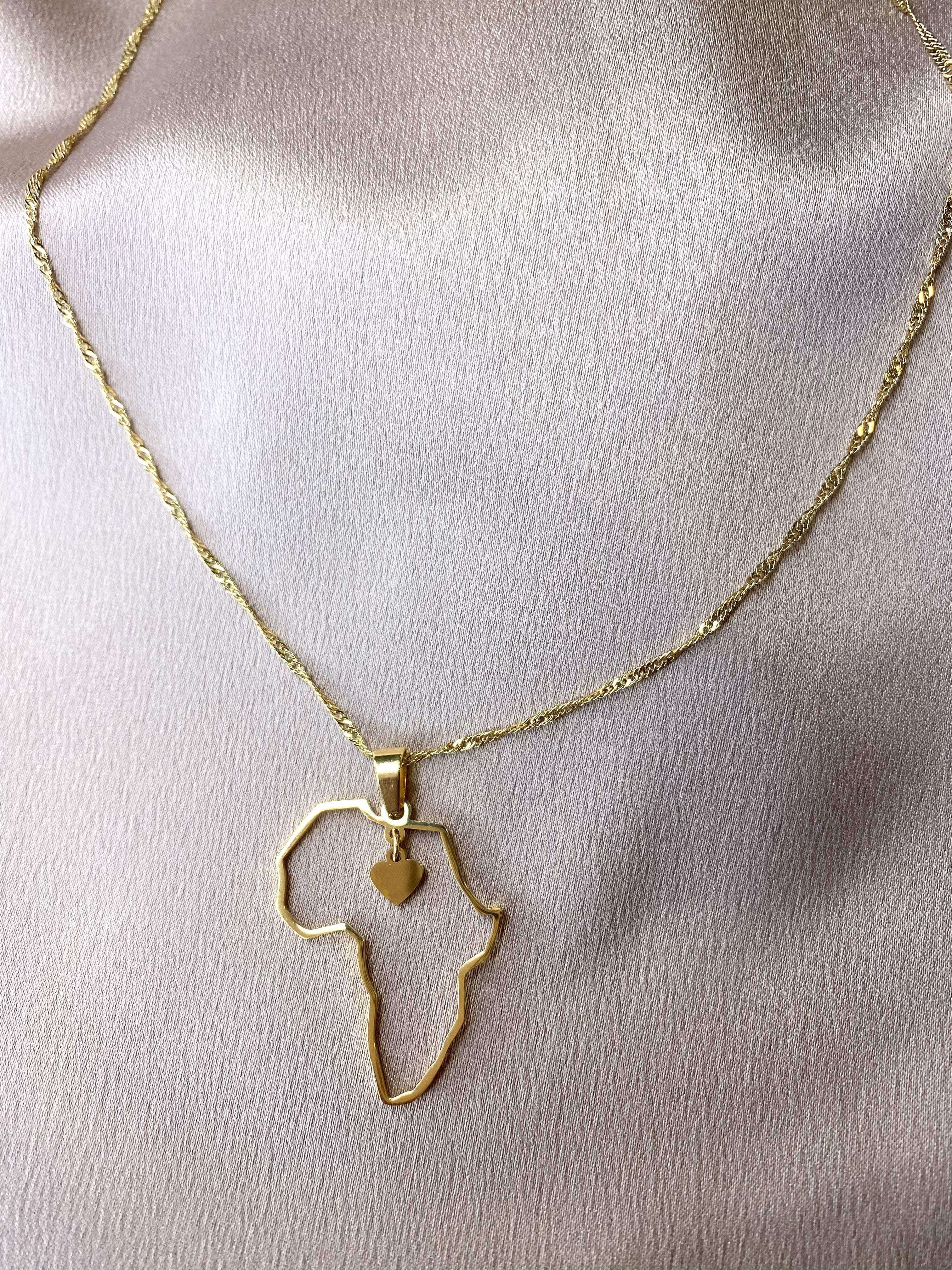 Africa Map Pendant Necklaces with Heart - Kabayare Fashion (6161054335154)