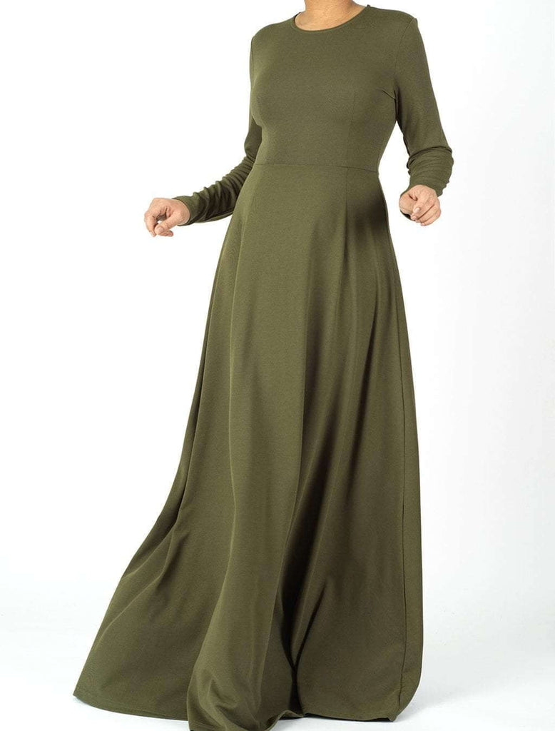 Army Green A-line Modest Maxi dress Kabayare