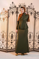 Army Green Long Sleeve Peplum Maxi Dress Kabayare