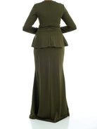 Army Green Long Sleeve Peplum Maxi Dress Kabayare