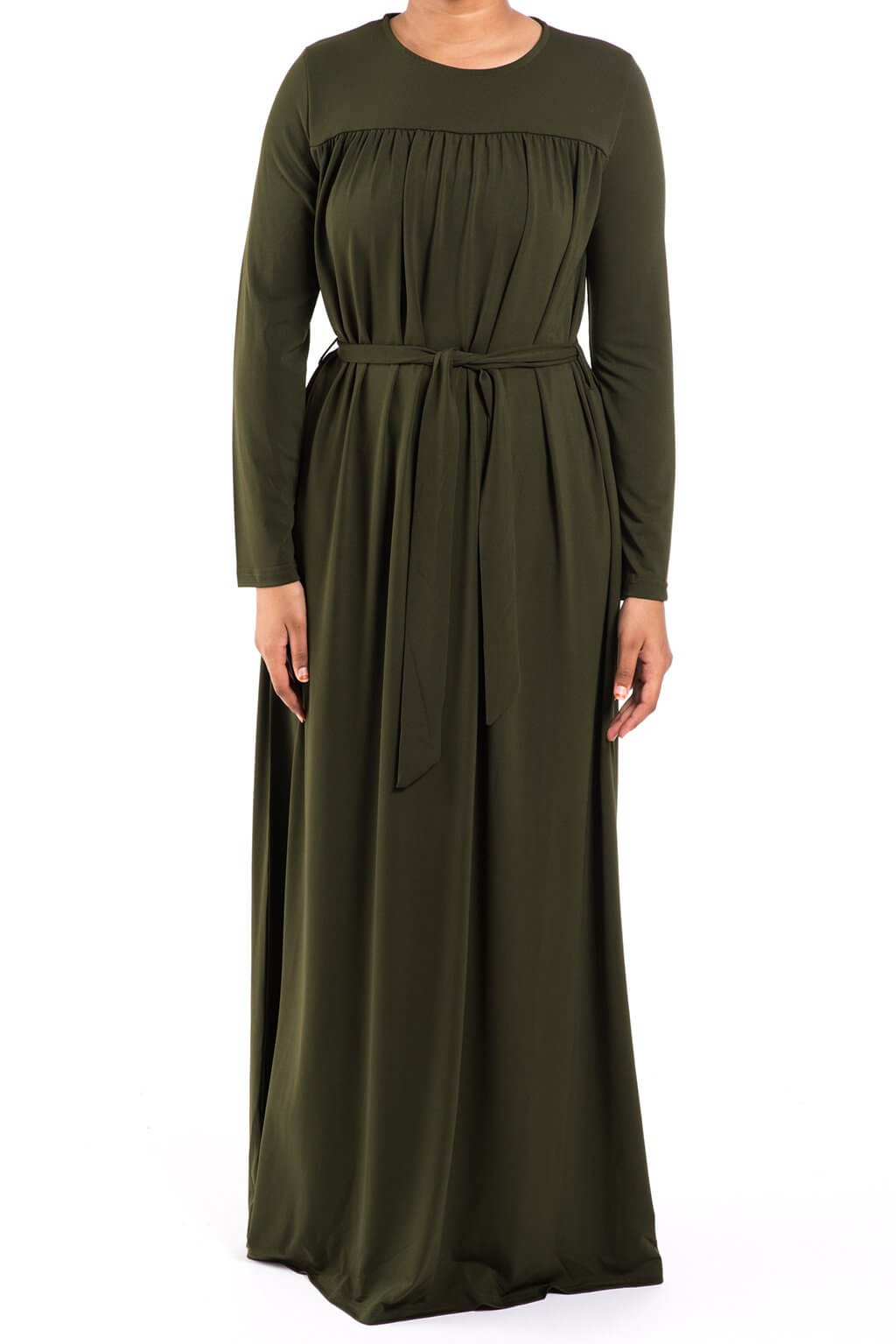 Army Green Modest Long Sleeve Dress Kabayare