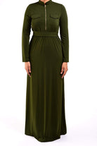 Army green zipper front Maxi Dress Kabayare