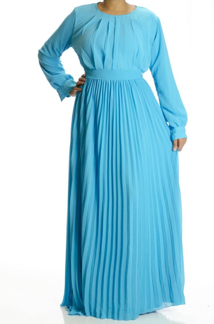 Baby Blue French Pleats Maxi Dress Kabayare