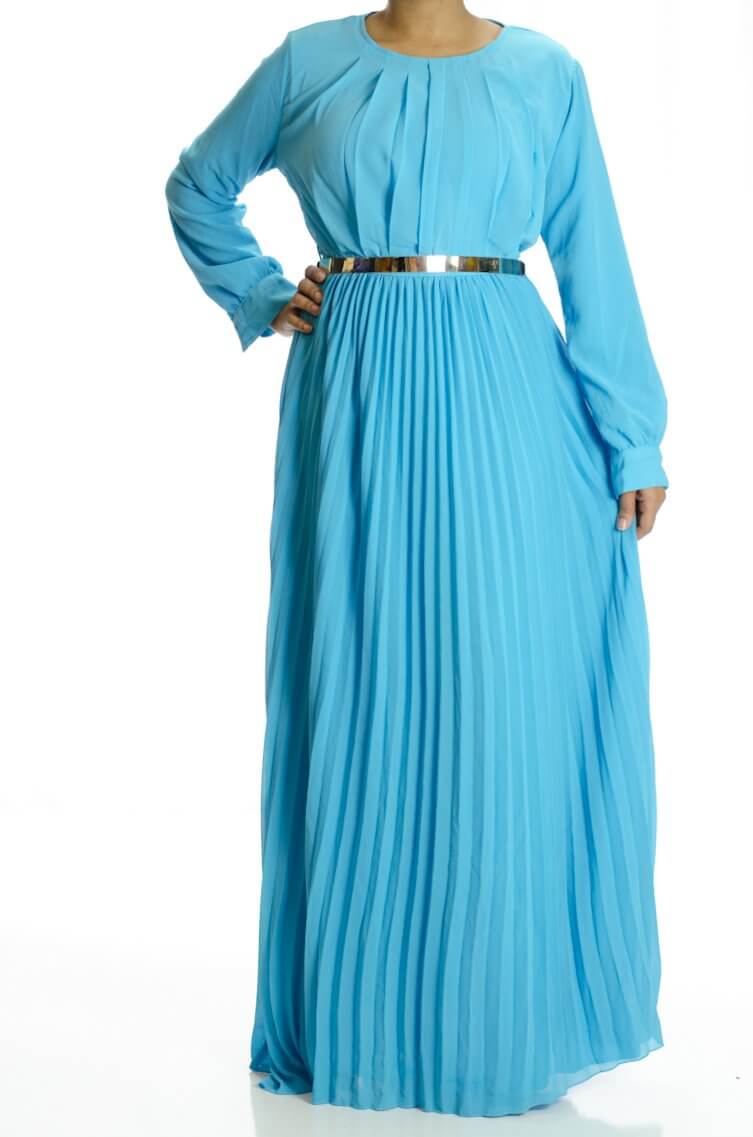 Baby Blue French Pleats Maxi Dress Kabayare
