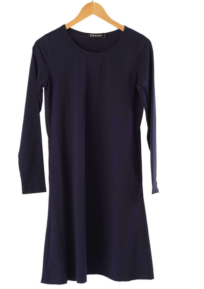 Navy Blue Basic Modest Long Sleeve Cotton Midi Top