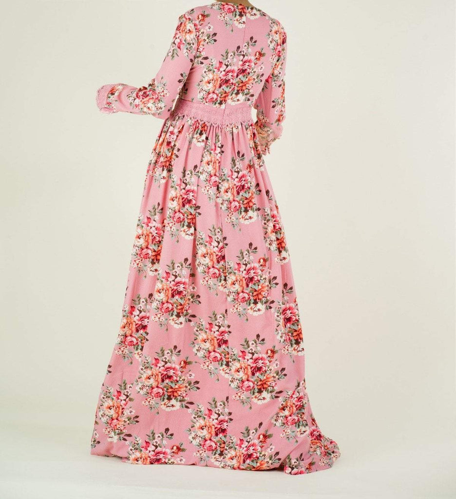 Begonia Print Lace-Up Maxi Dress Kabayare