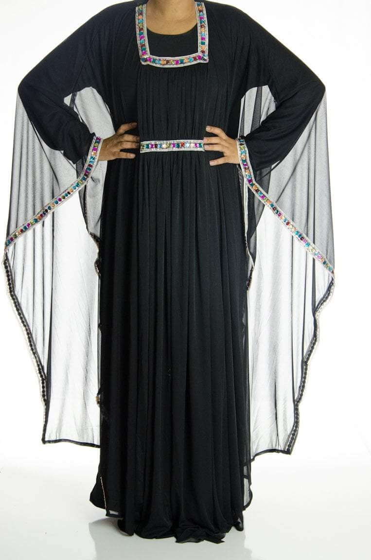 Black 2-Piece Bedazzle Kaftan Dress Kabayare