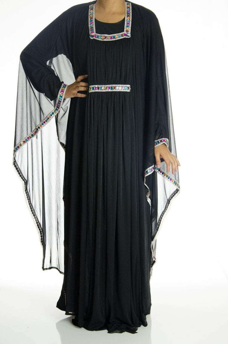 Black 2-Piece Bedazzle Kaftan Dress Kabayare