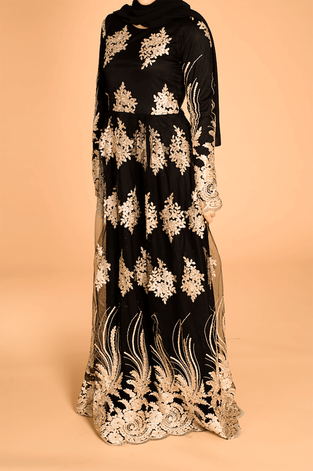 Black and Gold embroidered Princess Gown Kabayare