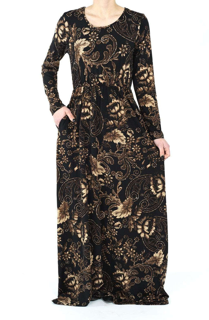 Black and Tan Print Dress Kabayare
