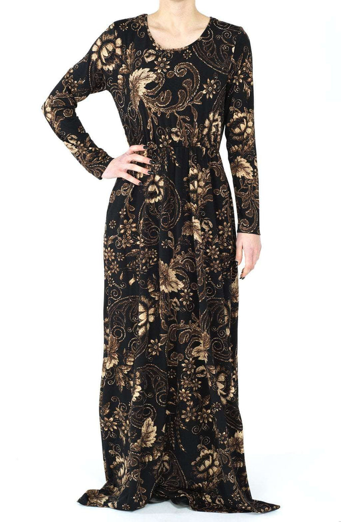 Black and Tan Print Dress Kabayare