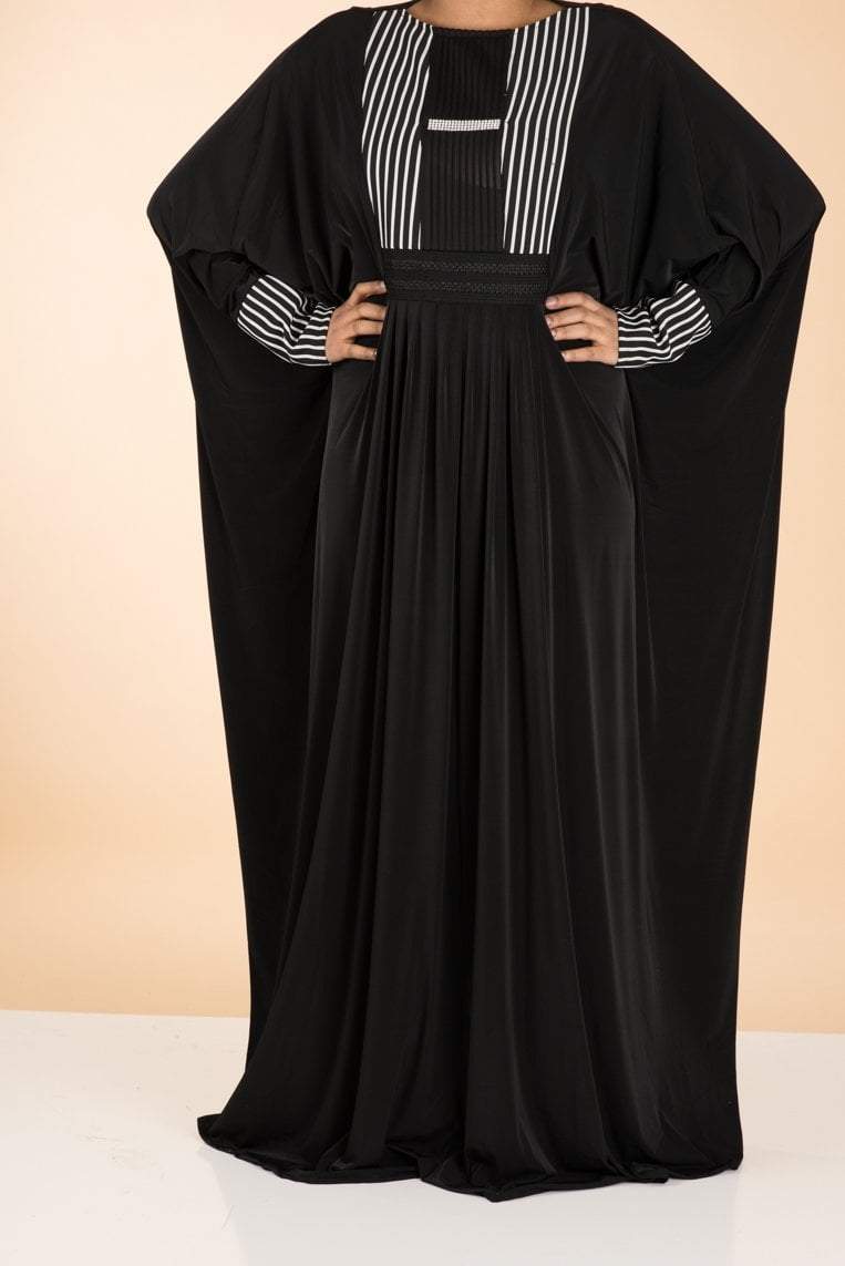 Black and white stripe abaya Kabayare