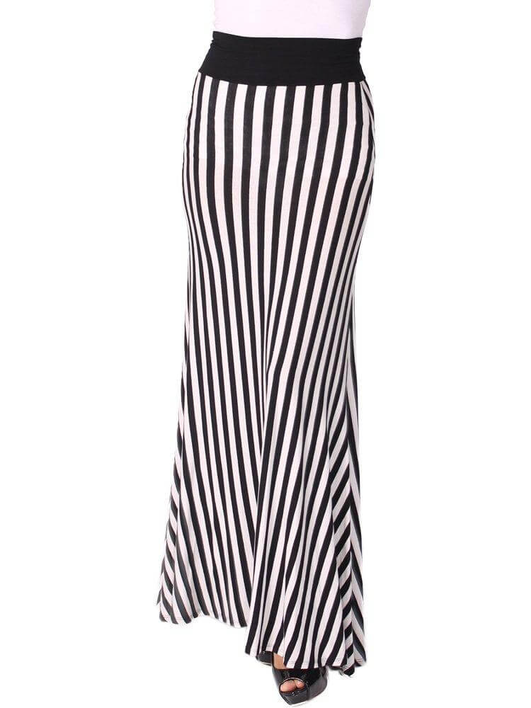 black and white Striped Maxi Skirt Kabayare