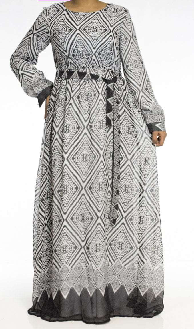 Black aztec print chiffon dress Kabayare